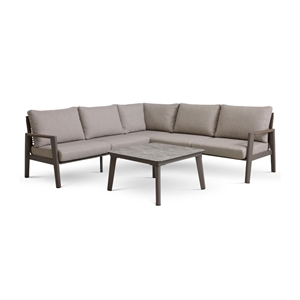 Haiti hjørnesofa m/ hynder - INKL. loungebord - Brown/Brown melange - Mål: 237 x 154 cm.
